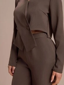 Modelyn Women's Elegant Business Suit, Jacket And Pants Set In Fall/Winter - Brown - View 9