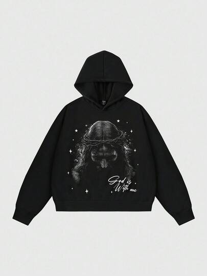 Street Life Men's Casual Jesus Figure Print Hoodie, Autumn/Winter