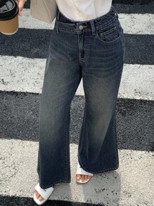 DAZY Quần jeans ống loe buộc dây cạp trễ dành cho nữ, quần denim thường ngày gợi cảm - Rửa tối - Xem 7