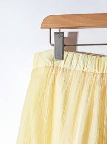 SHEIN Clasi 大码女式纯色弹性腰部分层荷叶边下摆半身裙 - 黃色 - 查看 4