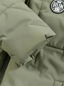 SHEIN Tween Boy Outdoor Sports Warm Simple Zip-Up Solid Color Padded Coat, Green Fall Winter