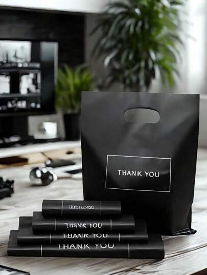 50pcs Black Thank You Gift Bags, Plastic Bags For Small Business, Shopping Bags, Ideal For Festival, Birthday, Party Favors, Wedding Gift Packaging, Suitable For Gifts, Parties, Shops, Boutiques, Etc