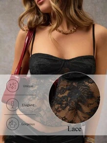 Avenya 夏季性感纯色蕾丝短款吊带背心 - 黑色 - 查看 6