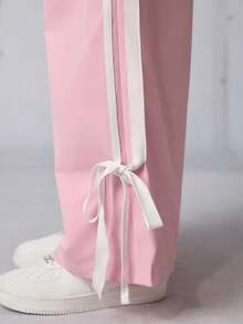 Streetz SHEIN Sport 女士运动裤粉色裤子白色条纹长裤宽松宽松运动裤，运动阔腿慢跑裤，运动服，运动裤，运动服，超大慢跑裤，板网球，网球，匹克球，返校，复古街头服饰，街头风格。学院风，男酷风