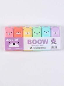 4/5/6 szt. Kawaii Bear Highlighter Pens Cute Stationery Markers Oblique Tip Candy Color Fluorescencyjny Pastel Pen School Supplies Powrót do szkoły