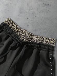 ROMWE MEN Street Life Men's Leopard Print Patchwork Waistband Sweatpants, Loose Fit