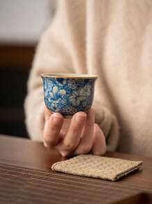 Cirelle Floral Ceramic Tea Cup, Handmade Retro Teacup With Underglaze Floral Painting, High-Quality Personal Teacup For Home, Cafe, Restaurant, Office, Tea House, Party, Birthday, Holiday, Wedding & Gift | Tea Set,Tea,Chinese Tea Set,Cup Set,Matcha,Matcha Cups