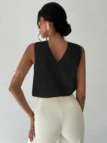 Firerie 女士金属扣装饰 V 领上衣，优雅通勤和度假上衣，春夏装，海滩，通勤，优雅，性感，度假，海滩，波西米亚风，夏威夷，音乐节，浪漫，约会，工作装 - 黑色 - 查看 2