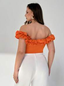 Auralis Combinaison pour femmes grande taille, vêtements grande taille mignons orange, combinaison décontractée style Ins Y2k, hauts mignons pour femmes, Top épaules dénudées, Top épaules dénudées