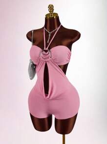 Amplova 夏季露背镂空性感紧身连体裤，休闲派对装