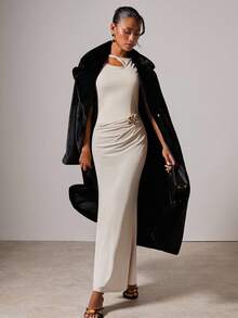 COSMINA 女士优雅镂空褶饰连衣裙 - 奶油色 - 查看 3