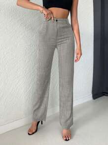 EURMUSE Zipper Fly Straight Leg Trousers - Grey - View 4
