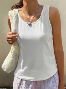 Jouncy Women Casual All-Match Daily Wear Solid Color Sleeveless Top