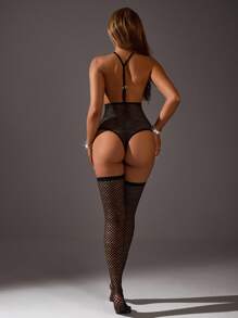 SpicyHot 3 件套女士性感黑色渔网内衣套装，外出穿着