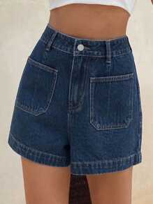 Strévra Women's Summer Casual Denim Shorts With Large Pockets - Blue - View 5