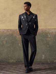 AKNOTIC 男士梭织休闲宽松夹克和直筒裤两件套 - 黑色 - 查看 4