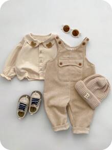 SHEIN Petos informales de estilo deportivo con ajuste holgado, hombros caídos y bolsillos grandes, adecuados para niños y niñas, para uso en otoño/invierno, interior y exterior