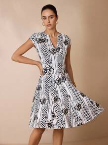 Shutterstock Glamance Women's Floral Polka Dot Print V-Neck Dolman Sleeve Elegant Dress Polka Dot Dress Women Summer Dress Patterned Dress Date Night Outfits Women Casual