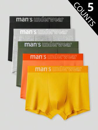 EasyFave 5pcs/Pack Fashionable, Youthful, Energetic, Casual, Comfortable, Lightweight Sports, Textured Men's Colorful Boxer Briefs