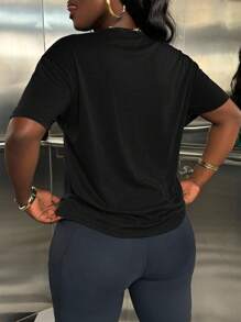 Rovax Áo thun tay ngắn cổ tròn màu tương phản họa tiết cho nữ - màu đen - Xem 2