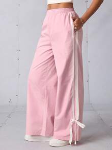 Streetz SHEIN Sport 女士运动裤粉色裤子白色条纹长裤宽松宽松运动裤，运动阔腿慢跑裤，运动服，运动裤，运动服，超大慢跑裤，板网球，网球，匹克球，返校，复古街头服饰，街头风格。学院风，男酷风