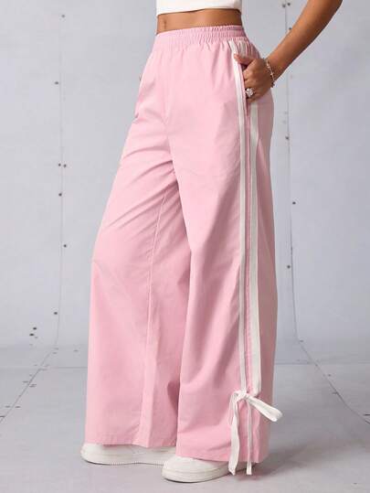 Streetz SHEIN Sport 女士运动裤粉色裤子白色条纹长裤宽松宽松运动裤，运动阔腿慢跑裤，运动服，运动裤，运动服，超大慢跑裤，板网球，网球，匹克球，返校，复古街头服饰，街头风格。学院风，男酷风