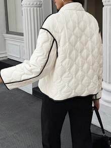 SHEIN LUNE Casual Contrast Color Trim Jacket, Winter - Apricot - View 2