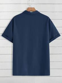 Claim Dot 2pcs Casual Solid Color Shirt & Shorts Set For Men, Summer - Navy Blue - View 8