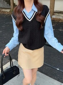 DAZY Women's Collegiate Style Casual Contrast Trim Knit Vest