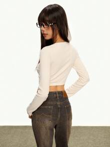 Rina Fox Blusa de manga larga y corta de unicolor de moda para mujer