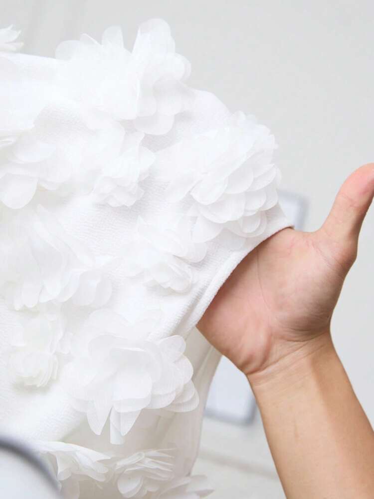 Plus Size Sleeveless Round Neck Handmade 3D Floral Dress For Women, Autumn Plus Size Clothing, Curvy Wedding Guest Dress, Fairy Dress, Business Casual Women's Wear, Elegant Women's Clothing, All-White Party Dress, Fashionable Everyday Wear, Autumn Women's Clothing, Party Dress, White Civil Wedding Dress, Chic Autumn Outfit.