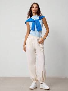 Hanevo Damen einfarbige Sport Lauf Tennis Hose mit Seitentaschen und Knöchelbündchen, sportliche Herbstkleidung für Frauen