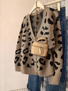 Juhart Plus Size Leopard Print Knit Cardigan Fall Winter Cloth For Women Autumn - Multicolor - View 2