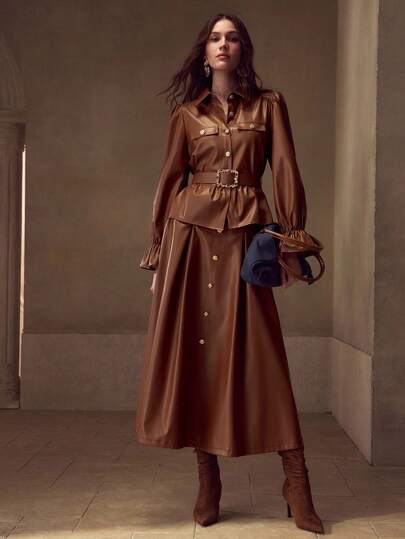 MOTF PREMIUM PU皮革金属装饰拉链侧裙