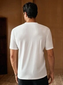 Manfinity VCAY 男士休闲针织字母刺绣修身短袖 Polo 衫 - 白色 - 查看 2