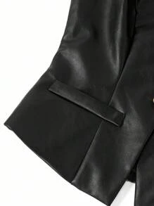 Ellevyn 女士秋季西装 PU 皮革黑色机车夹克背心 女士机场装 女士教师装 商务休闲女装皮革上衣 商务休闲派对女装 旧款秋季女装上衣带衬里黑色 PU 秋季衬衫夹克 金属纽扣衬衫 商务休闲女装 商务职业女性 冬季夹克 返校女装教师装 - 黑色 - 查看 4