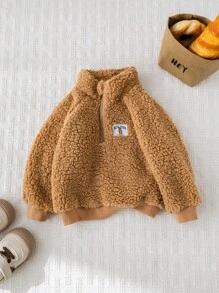 Cozy Pixies Baby Boy Thermal Lined Crew Neck Long Sleeve Half-Zip Pullover Sweatshirt,In Fall/Winter - Camel - View 4
