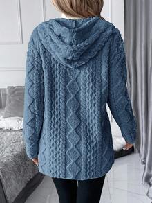 SHEIN Clasi Women's Solid Color Minimalist Daily Long Sleeve Hooded Textured Fleece Jacket In Fall/Winter - Dusty Blue - View 2