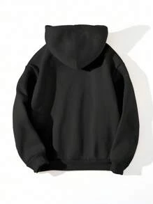SHEIN Sudadera básica casual con estampado de lema de letra para niño preadolescente, elegante para otoño/invierno - Negro - Ver 2