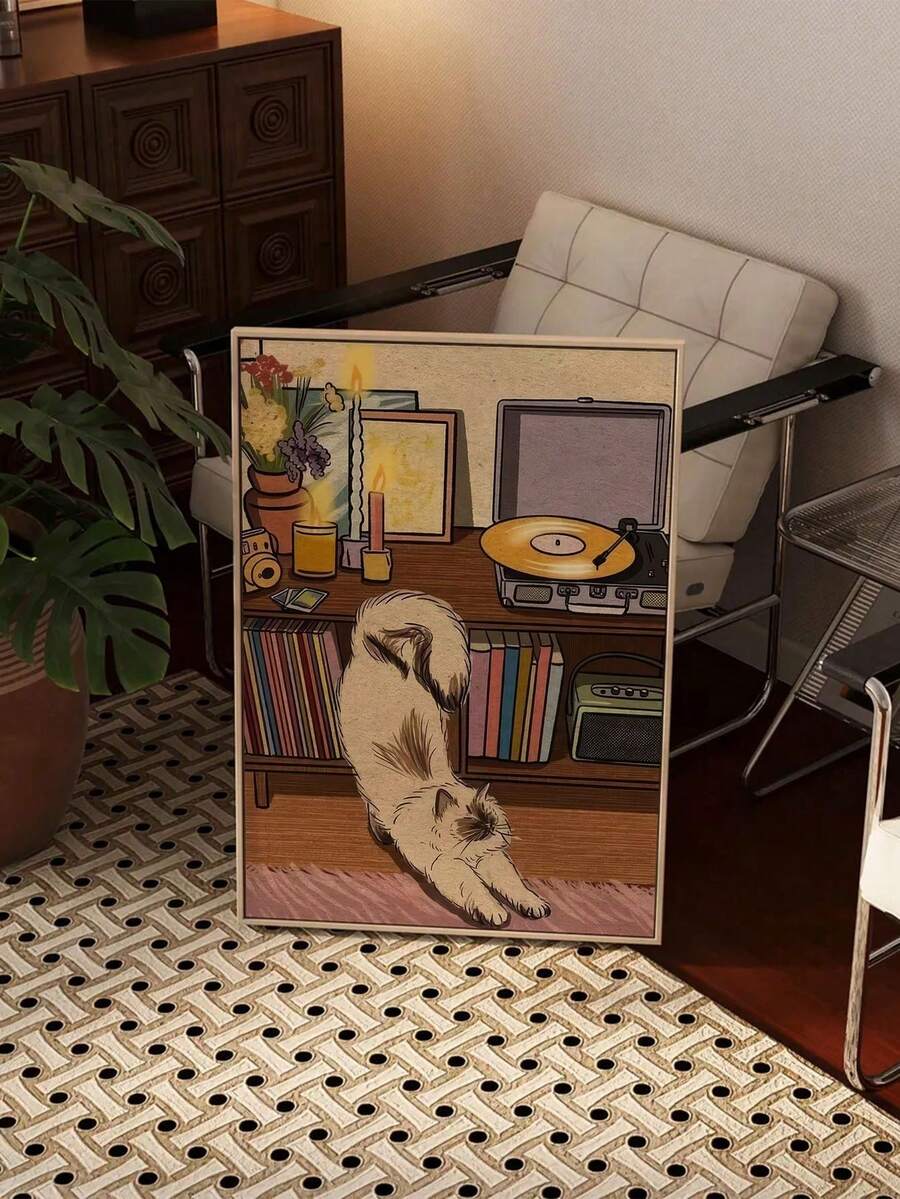 SHEIN Pôster em tela Niche Art Cat (1 unidade), decoração de parede abstrata, estilo art déco, sem moldura. - Multicolorido - Ver 1