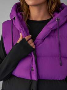 EURMUSE Padded Jacket Contrast Up And Drawstring With Hood And Pockets, Casual Vests - Multicolor - View 6