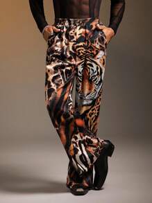 FeverCity Quần ống loe cạp chun họa tiết hổ thời trang cho nam, mùa thu - Nhiều màu - Xem 4