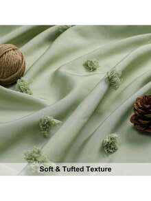 SHEIN 簇绒绣球花橄榄绿浴帘，简约立体切花浴室防水涤纶浴帘，适合家用