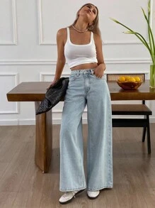 Livesso Women's Low Rise Straight Leg Jeans Casual Pants - Light Wash - View 3