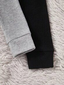 2pcs Pakaian Dalam Termal Rajut Bergaris Lembut untuk Remaja Perempuan, Hitam+Abu-abu, Elastis dan Nyaman, Cocok untuk Kembali ke Sekolah, Pakaian Anak Perempuan Modis - MultiWarna - View 6