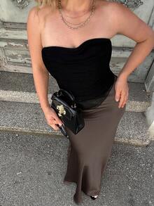 Jeta Ari 高腰纯色优雅长款美人鱼裙 - 咖啡棕 - 查看 5