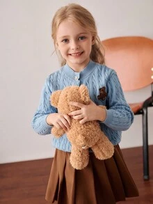 PrepCrw 少女学院风小熊刺绣贴片针织开衫 - 藍色 - 查看 7