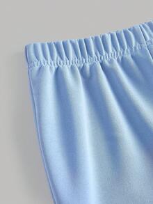 SHEIN Girlism 3件套青少年女孩休闲运动衫搭配印花吊带背心和阔腿运动裤套装 - 藍白色 - 查看 4