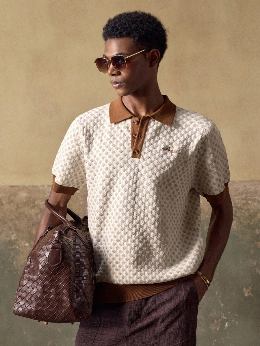 AKNOTIC 男士针织休闲宽松短袖上衣，时尚日常穿着 - 彩色 - 查看 1