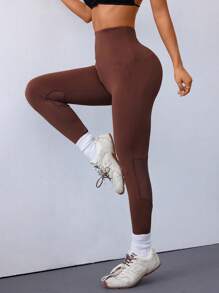Gameset SHEIN Sport Women's Ripped Patchwork Yoga Tennis Sports Leggings - Brown - View 4